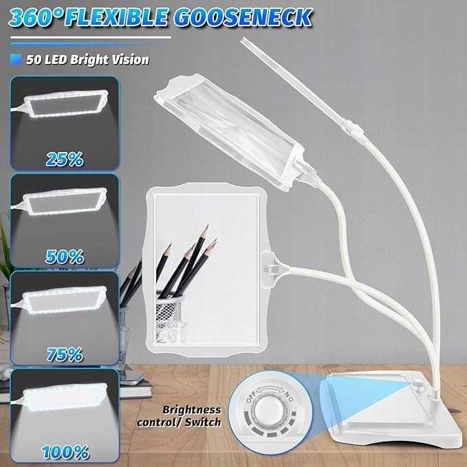 10X akumulatorowa duża lupa ze światłem i stojakiem 50LED 28cm biała