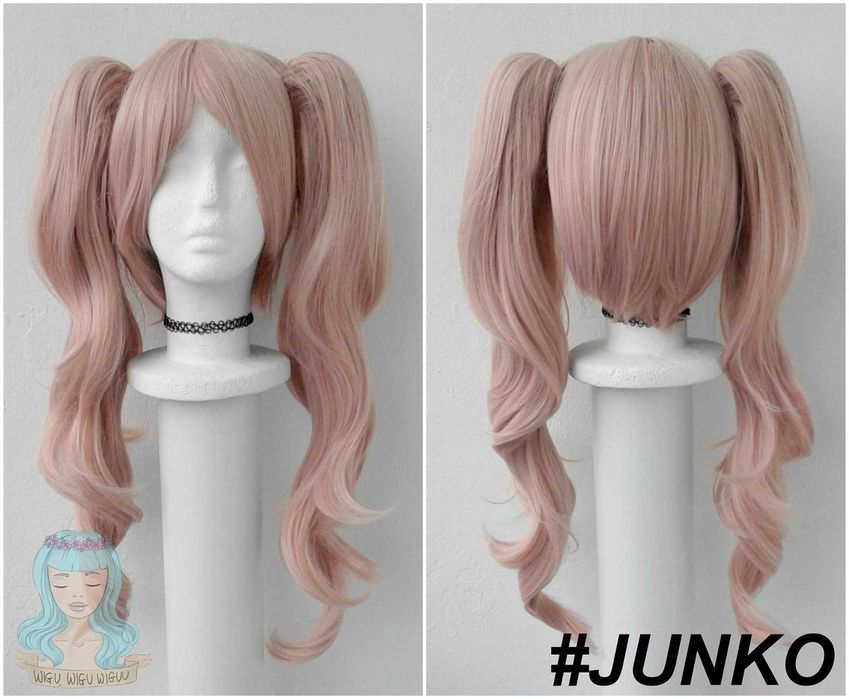 Danganronpa Junko różowa brzoskwiniowa peruka z kitkami cosplay wig