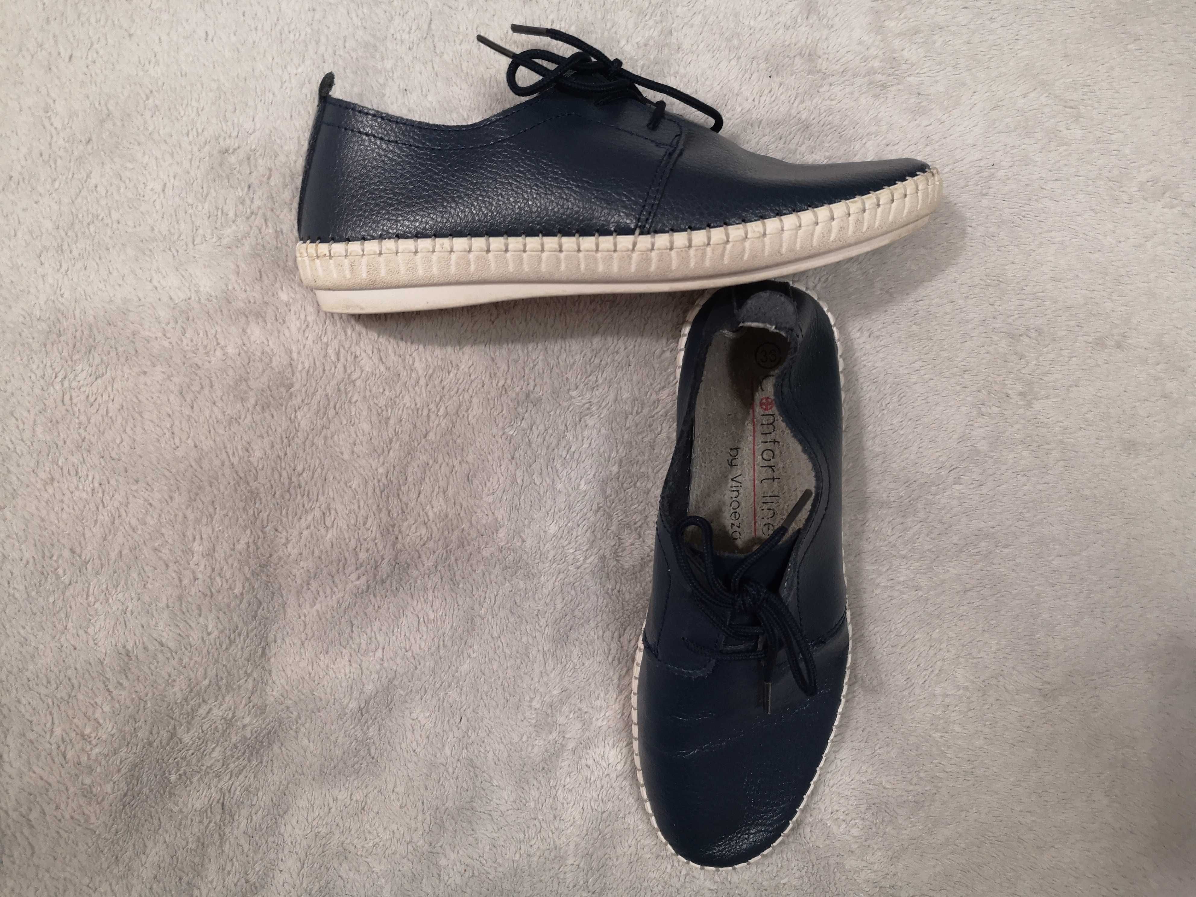 Granatowe eleganckie skórzane wiązane buty Comfort Line by Vinoeza 36