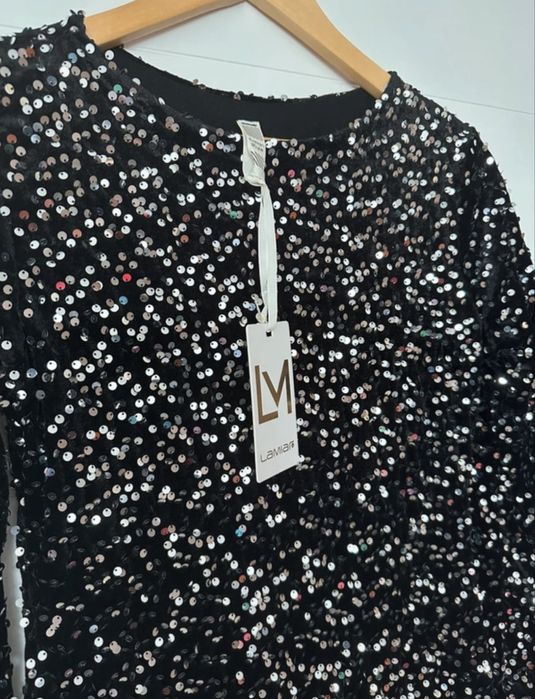 NOWA włoska sukienka sylwestrowa Lamiar cekiny Italy rozmiar uni