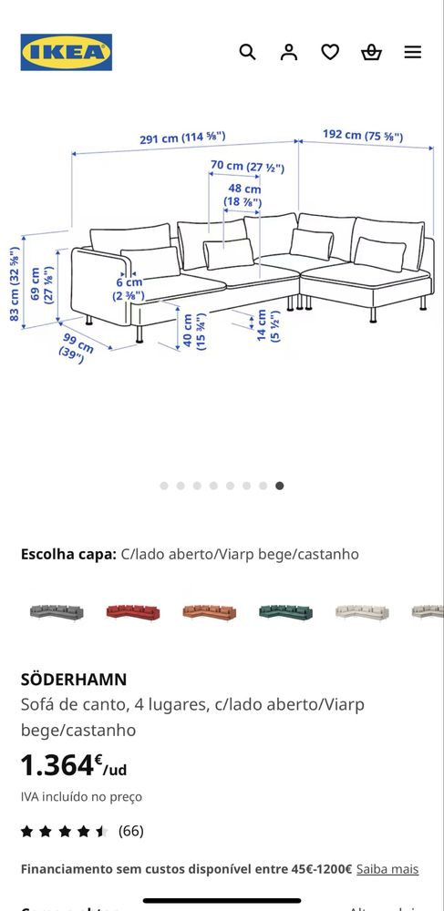 Sofá Soderhamn de canto de 4 lugares