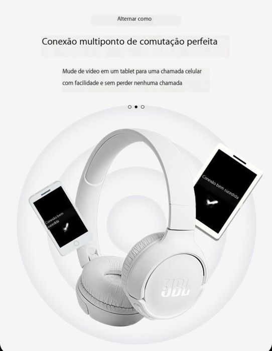 Fone JBL Tune 510BT Branco – Som Potente e Design Elegante