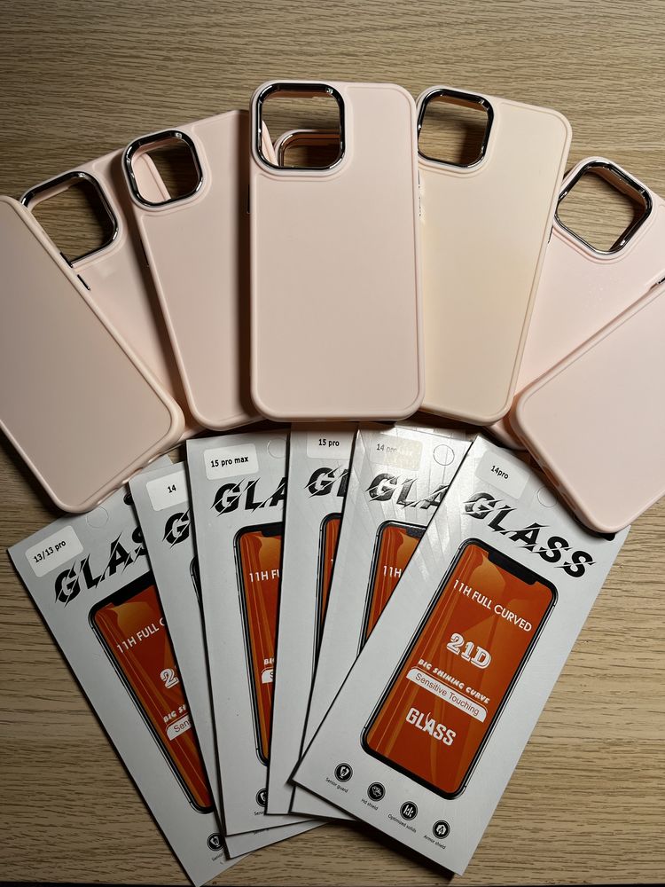 Pack Capa Rosa + Pelicula Ecra para iPhone 12/13/14/15 Pro Plus Max
