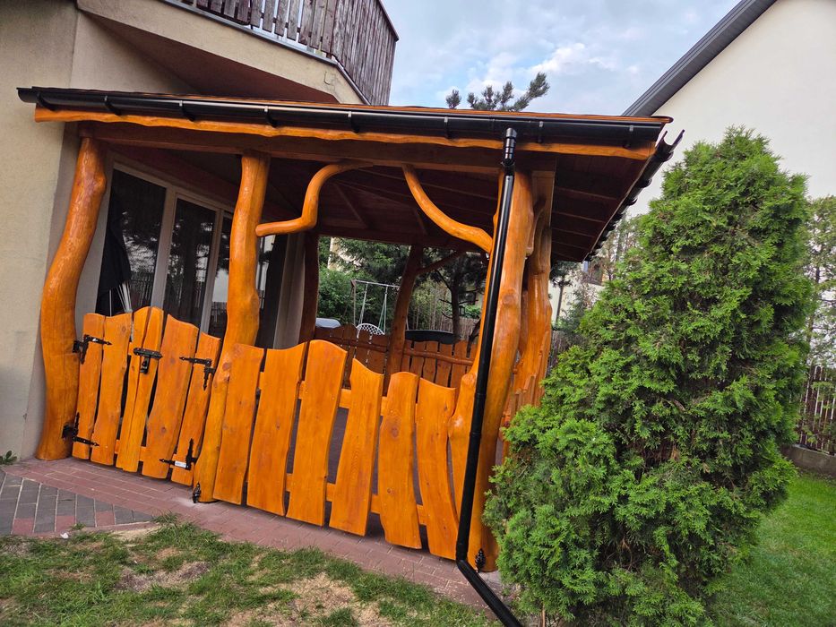 Zadaszenie tarasu wiata altana altanka meble ogrodowe z bali pergola