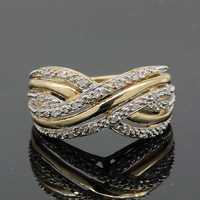 Złoty pierścionek z diamentami szeroka obrączka 9K