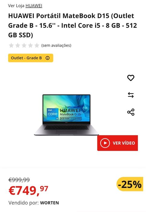 Portátil Huawei Matebook D 15 512G SSD