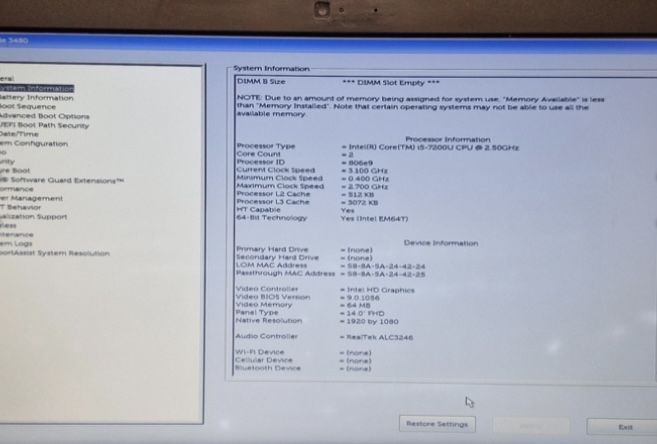 Dell Latitude 3480 14" Full HD / i5-7200U / 0GB RAM / 0GB SSD.