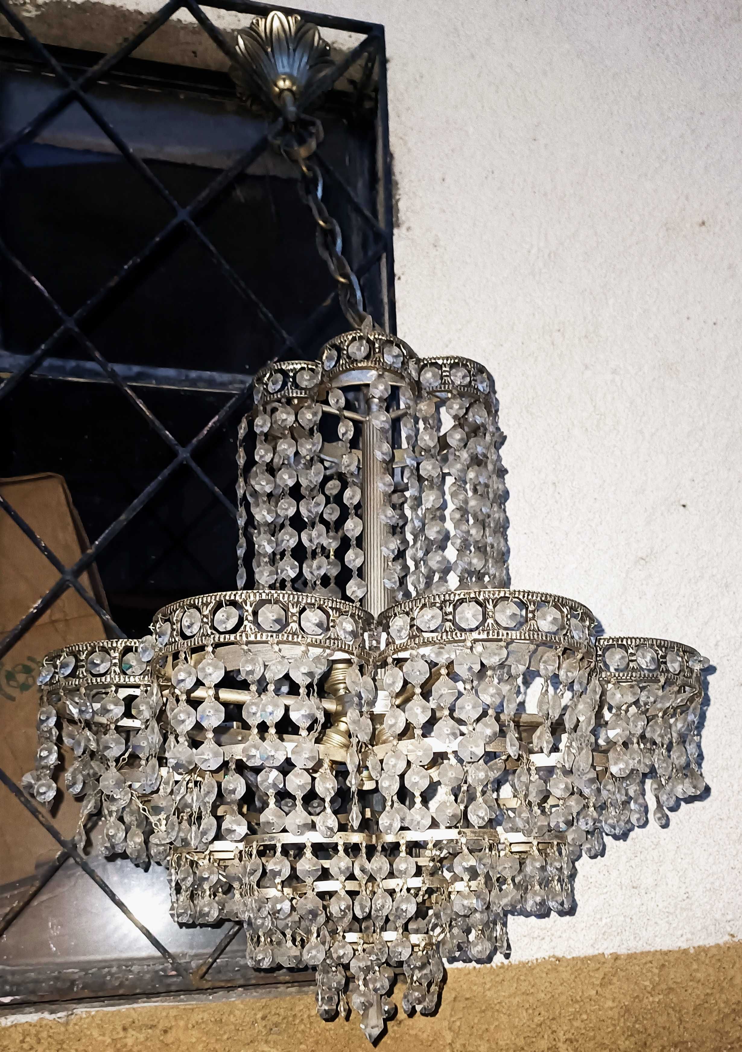 candeeiro de tecto em cristal ou vidro  + 2 apliques
