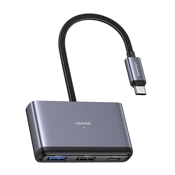 USAMS Adapter HUB 5w1 USB 2.0/USB 3.0/USB-C/TF/SD szary/dark grey