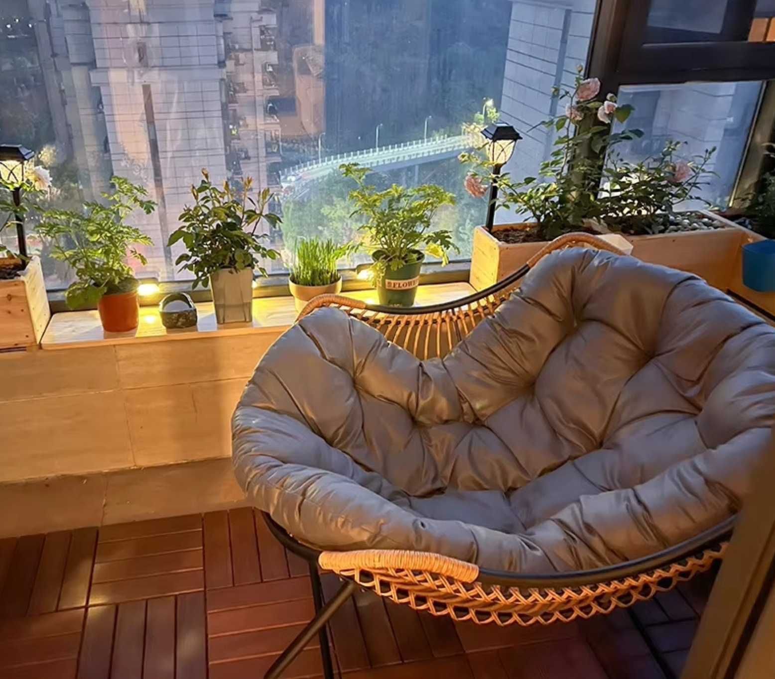 Fotel Bujany Sofa Z Rattanu Poduszka XXL - Szary + Podnóżek 118x95 Cm