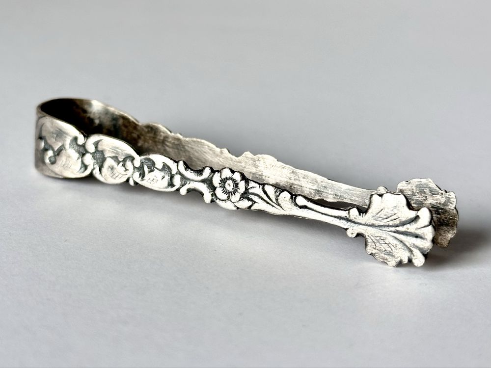 Bardzo stare srebrne szczypce do cukru, new silver