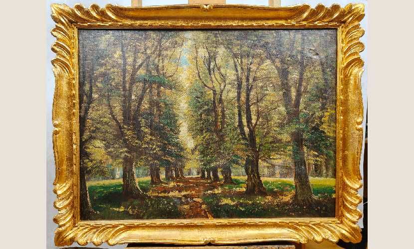 Obraz olejny aleja drzew w słońcu pejzaż parkowy