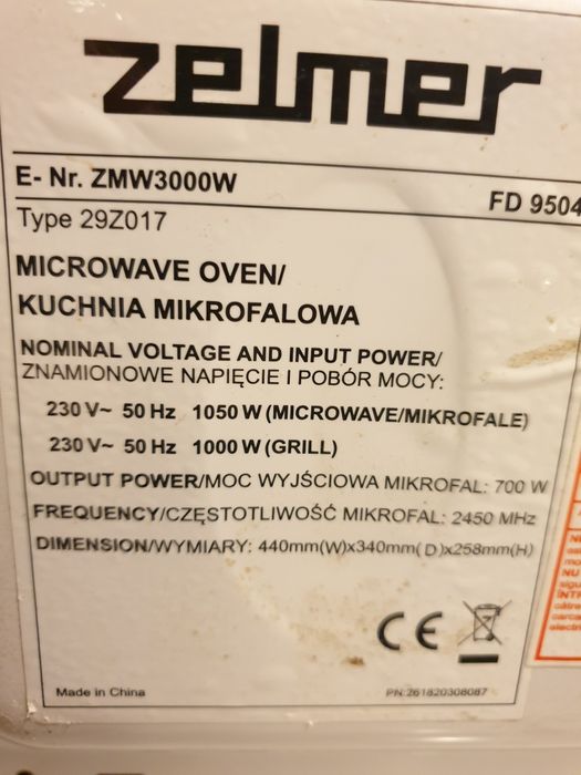 Mikrofalówka Zelmer 1050 W