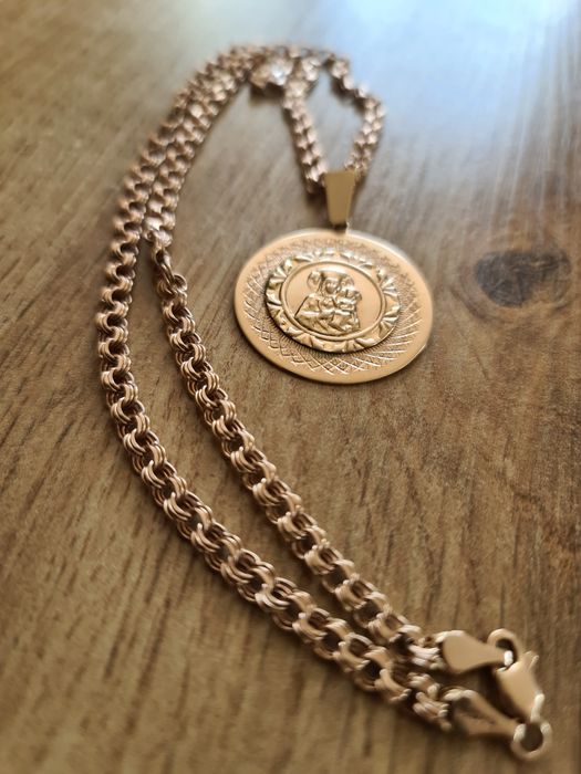 Unikatowy złoty łańcuszek z medalikiem Matka Boska próba 585