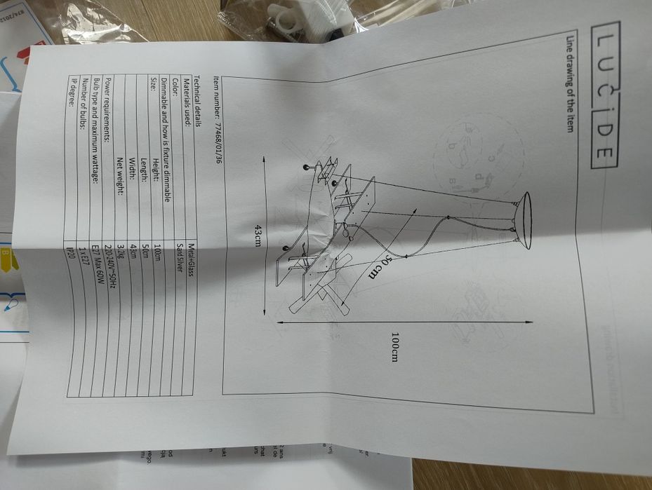 Uszkodzona zbita nowa lampa żyrandol samolot LUCIDE FOCKER