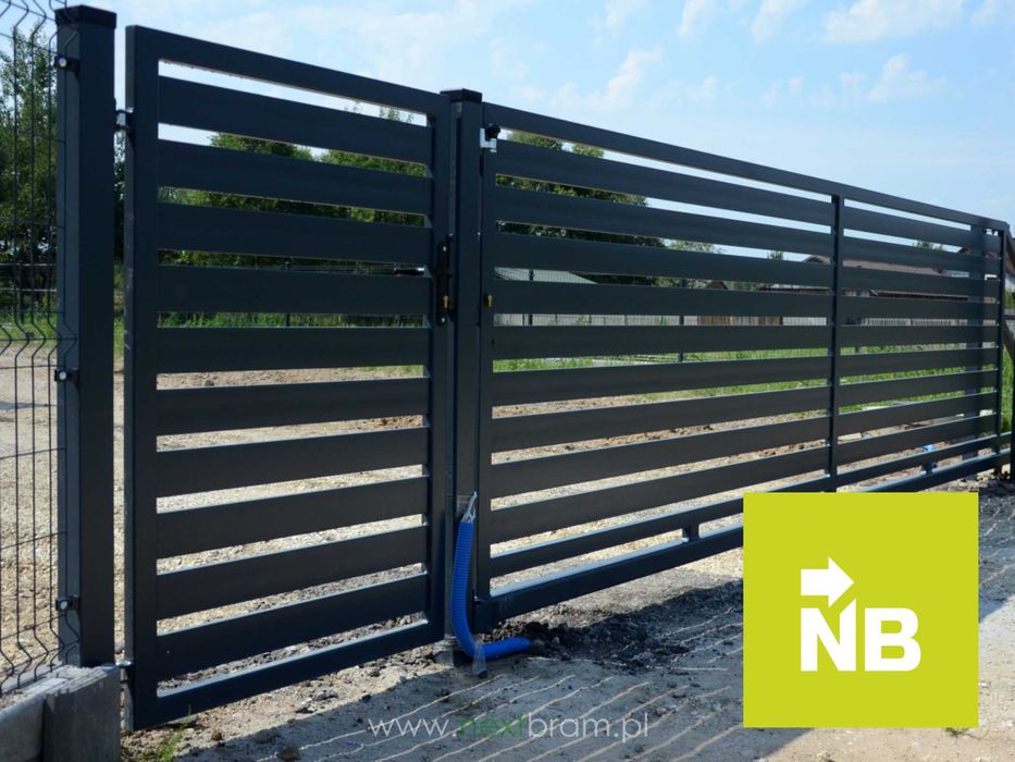 Brama palisadowa przesuwna samonośna KPL. z furtką ocynk+mal. prosz.