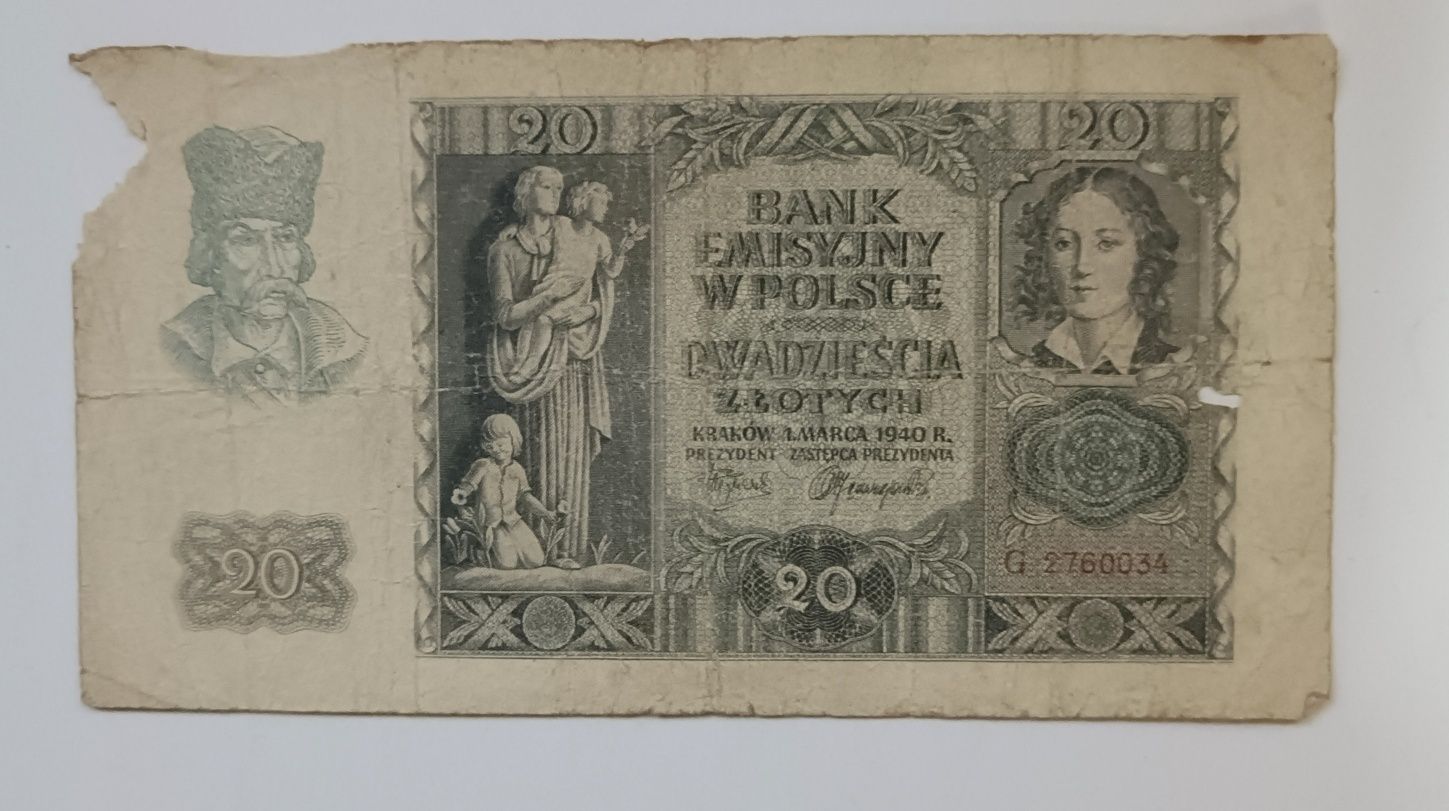 banknot 20 zł 1940 Polska