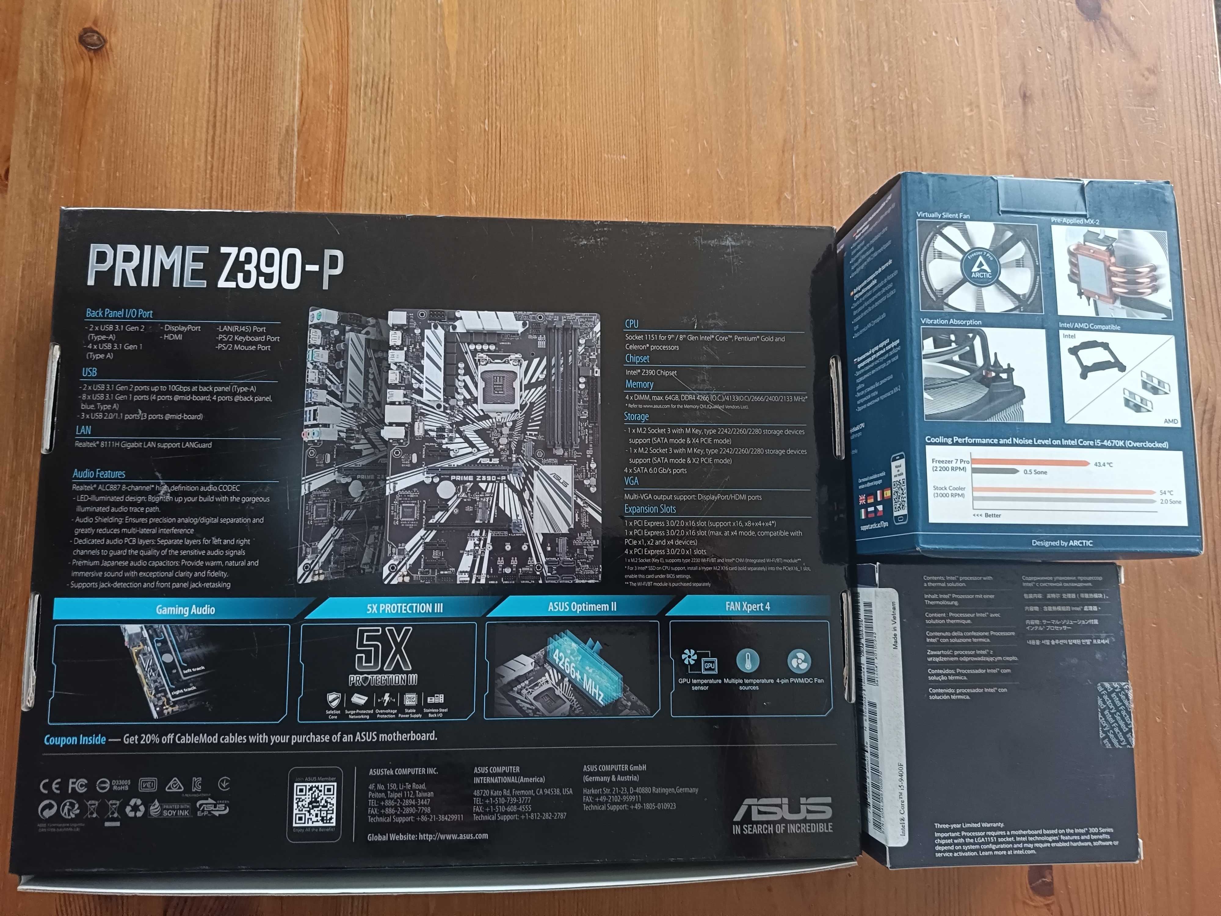 Asus PRIME Z390-P + Intel Core i5-9400F + Arctic Freezer + 16 GB DDR4