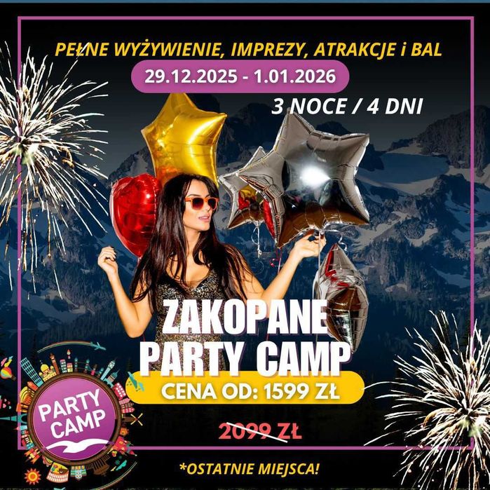 Sylwester w górach 2025/2026 Zakopane z Party Camp - 700 uczestników