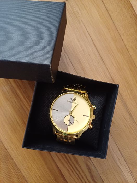 Zloty zegarek meski kwarcowy na baterie