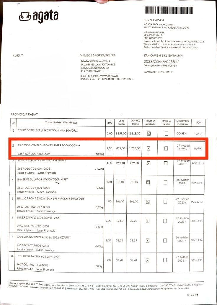 Nowoczesna Designerska Pięciopunktowa lampa podłogowa VENTI-S.AGATA