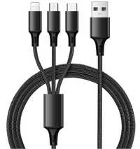 Kabel ładowarka 3w1 micro usb iphone typ-c 1 metr