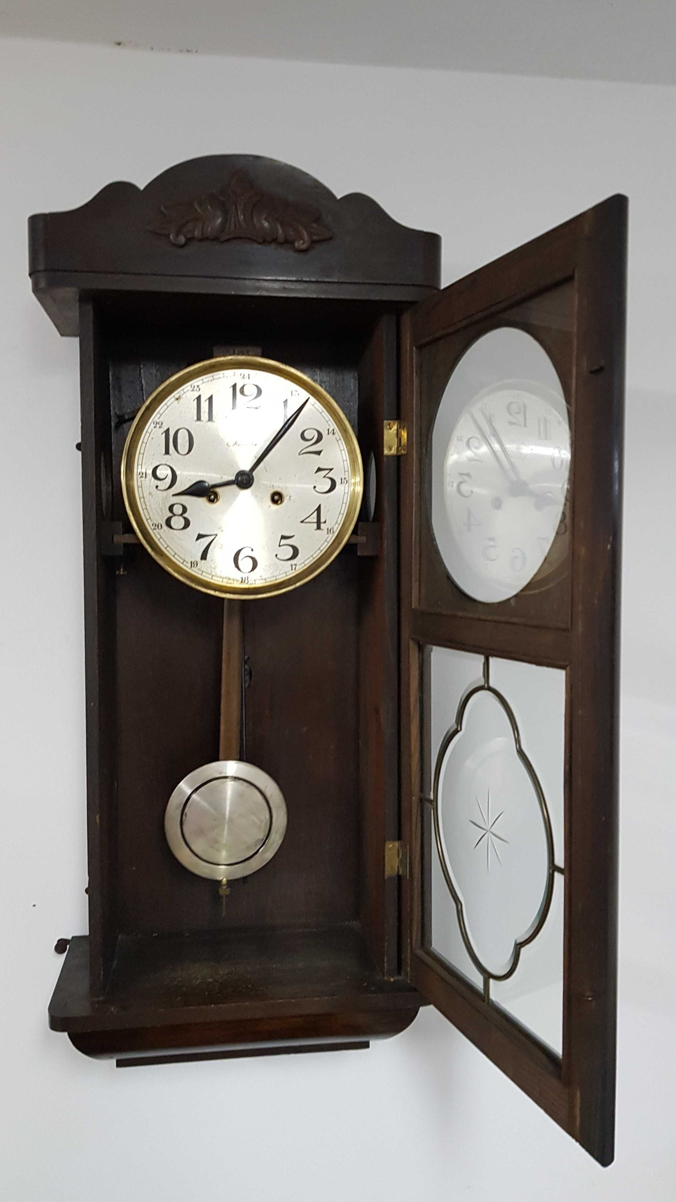 Niemiecki przedwojenny zdobiony zegar wiszący Mauthe antyk perełka