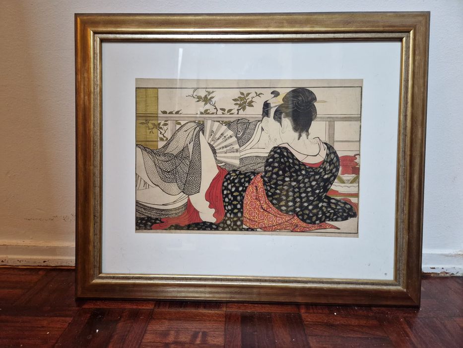 Gravura de tema Japonês adquirida no British Museum. Quadro em madeira