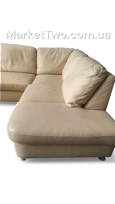 Кожаный, шкіряний кутовий диван+пуф (280303)