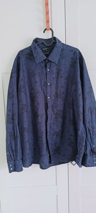 Elegancka męska granatowa koszula w czarne kwiaty r. XXL M&S