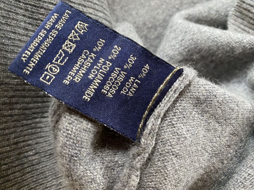 Sweter kaszmirowy kaszmir wełna włoski męski szary zimowy M