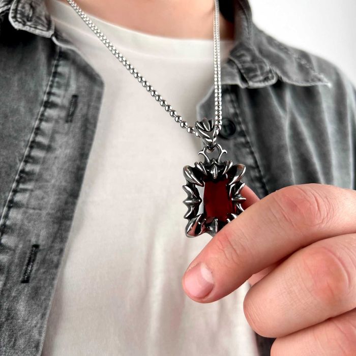 Кулон підвіска панк готика медична сталь чорний червоний камінь