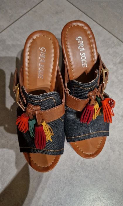 Drewniaki na obcasie platforma 36