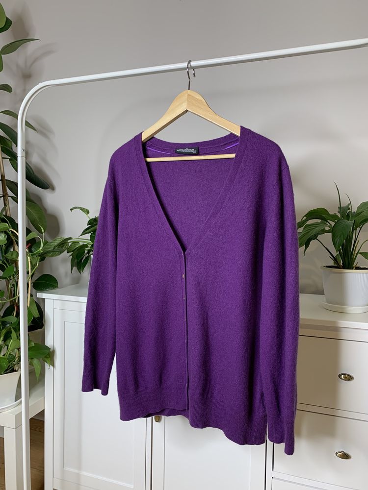 Kaszmirowy fioletowy kardigan sweter vintage premium