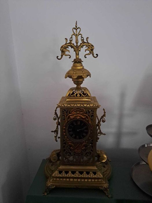 zegar mosiężny kominkowy sygnowany