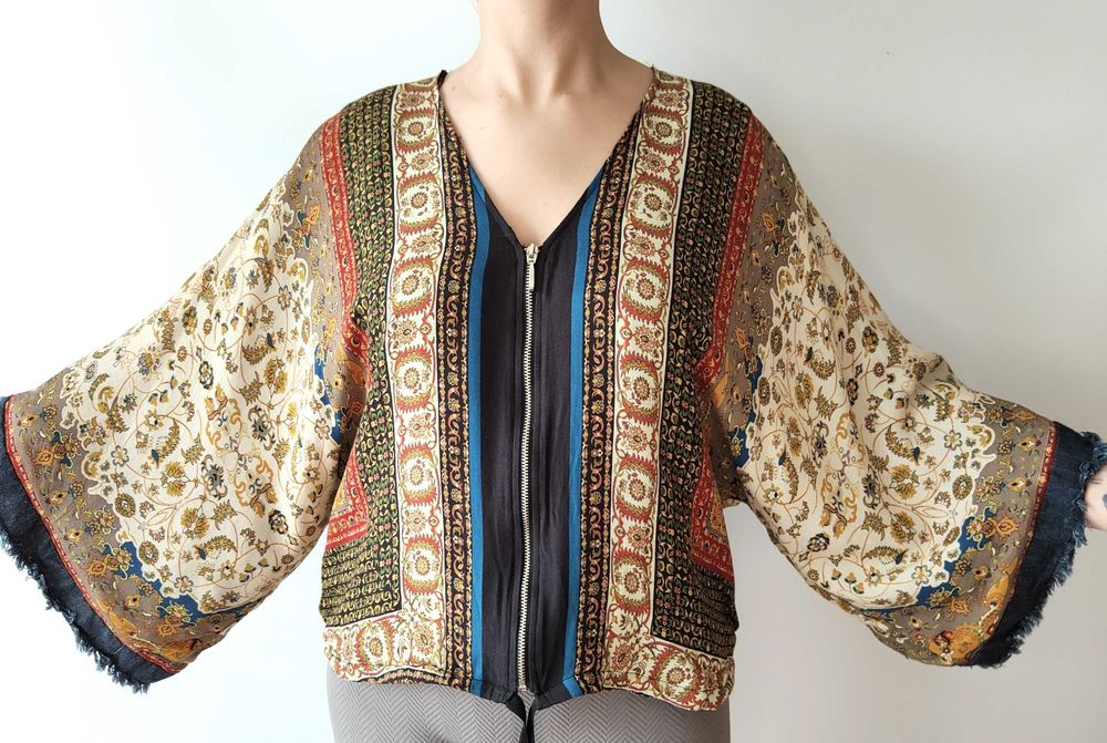 Kurtka narzutka kimono Zara XS 34 boho bohemian etno hippie kolorwe