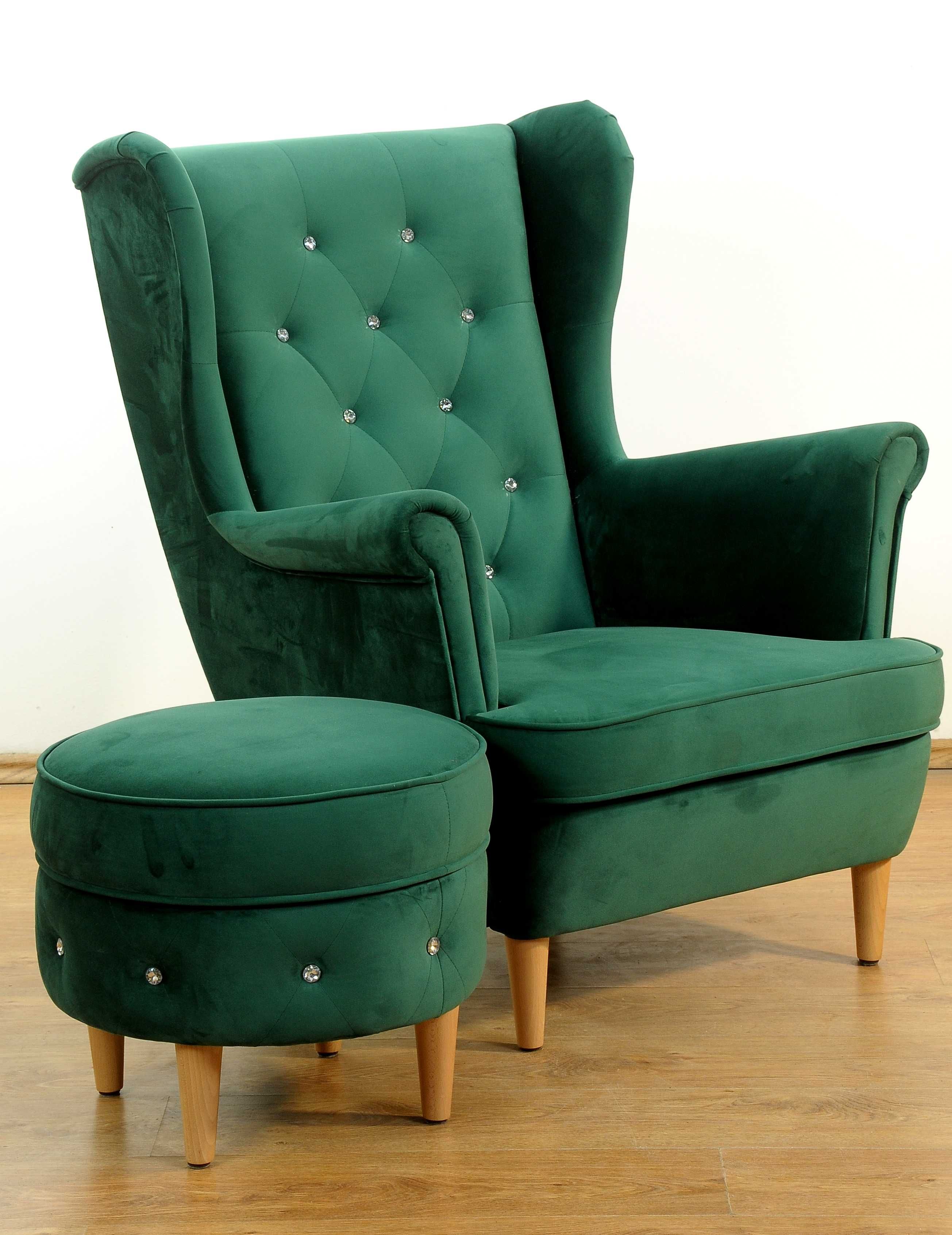 Fotel typu uszak zielony aksamit Art-Mar Meble