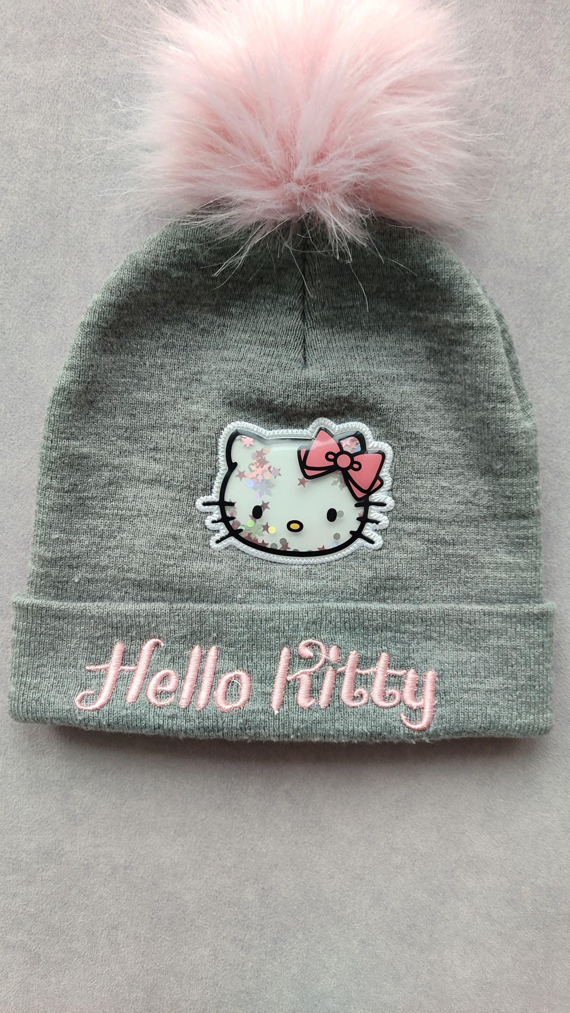 Szara czapka z różowym pomponem Hello Kitty 104-122 C&A