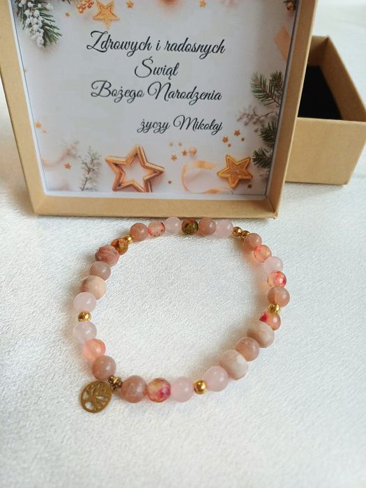 Bransoletka kamienie naturalne w pudełku - kamień księżycowy i sł