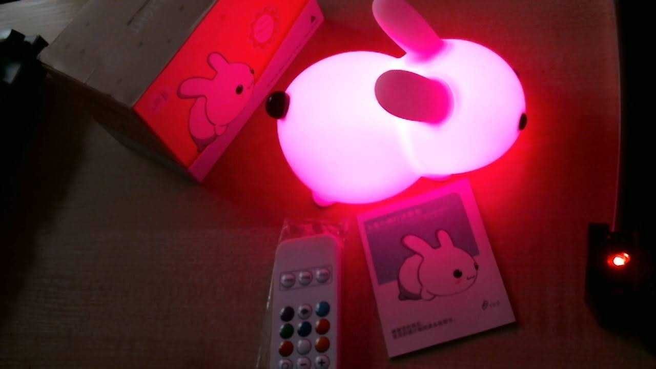 Силиконовый ночник с кроликом, 7 цветов, пульт, сенсор, зарядка от USB
