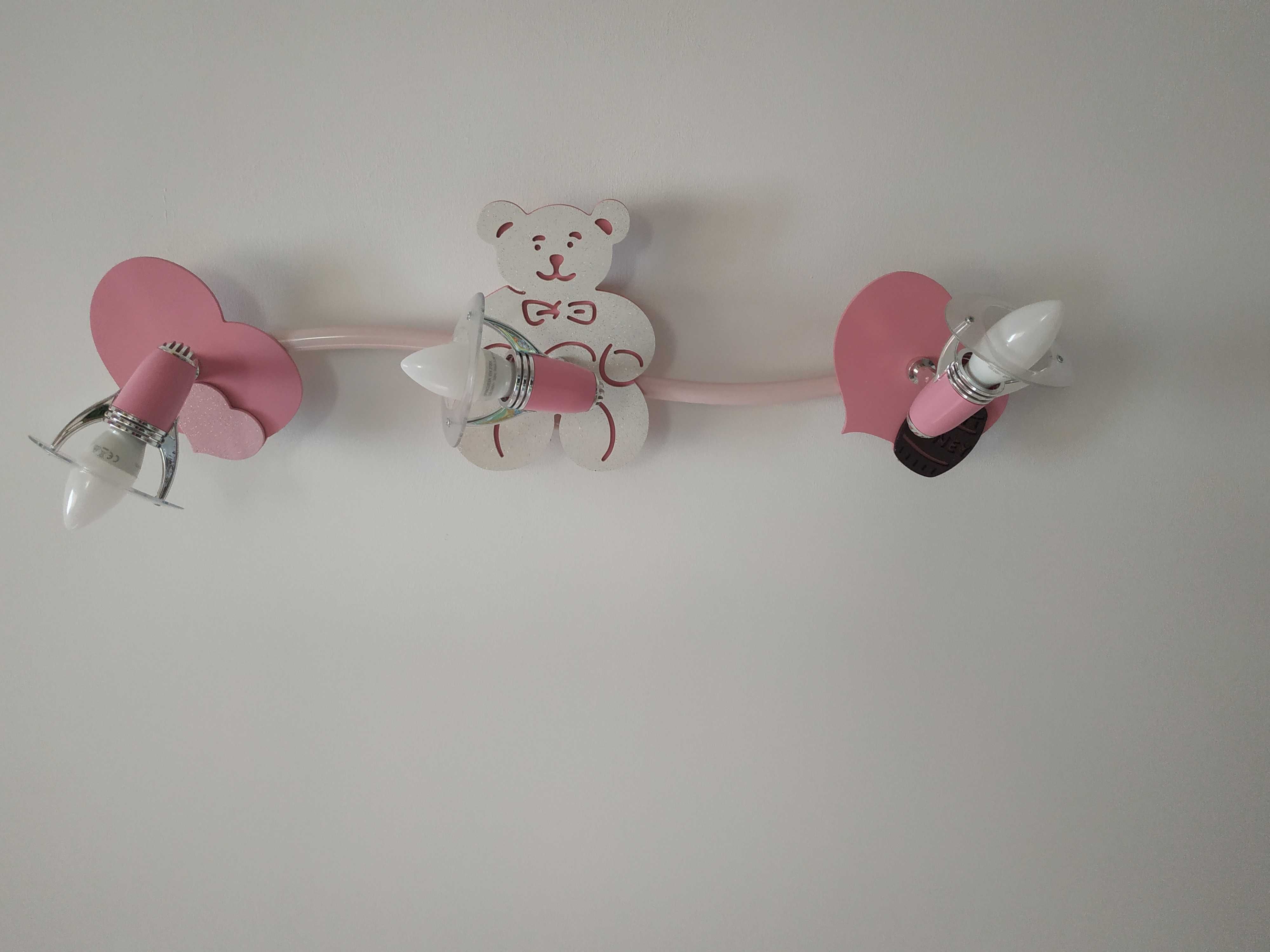 Żyrandol, plafon, kinkiet miś, różowy , 3 x