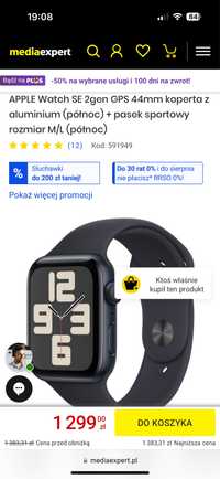 Apple watch SE 2 44mm jak nowy szary