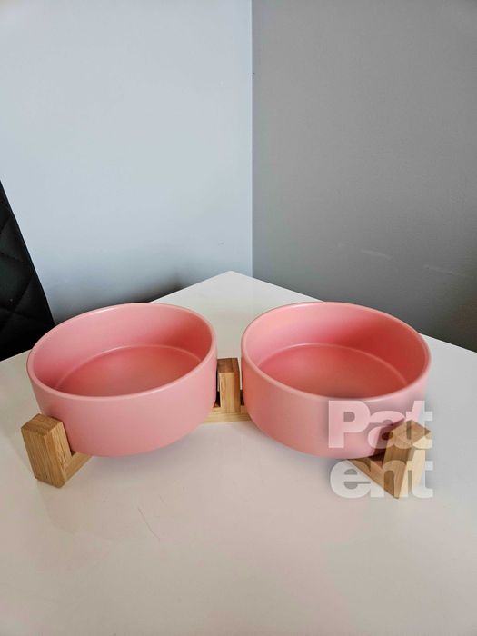 Miski ceramiczne dla psa kota zestaw 2 sztuki x 400 ml różowe