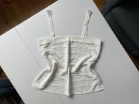 Vintage top bluzka kwadratowy dekolt na ramiączka biały kremowy