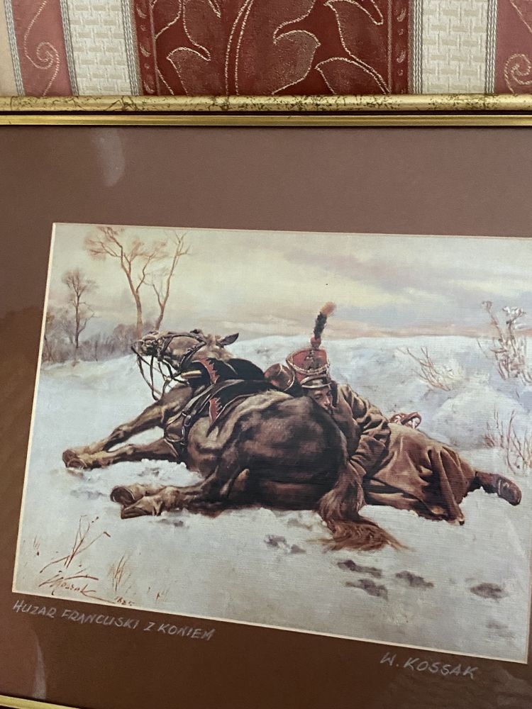 Obrazy w złotych ramkach Kossak polowanie