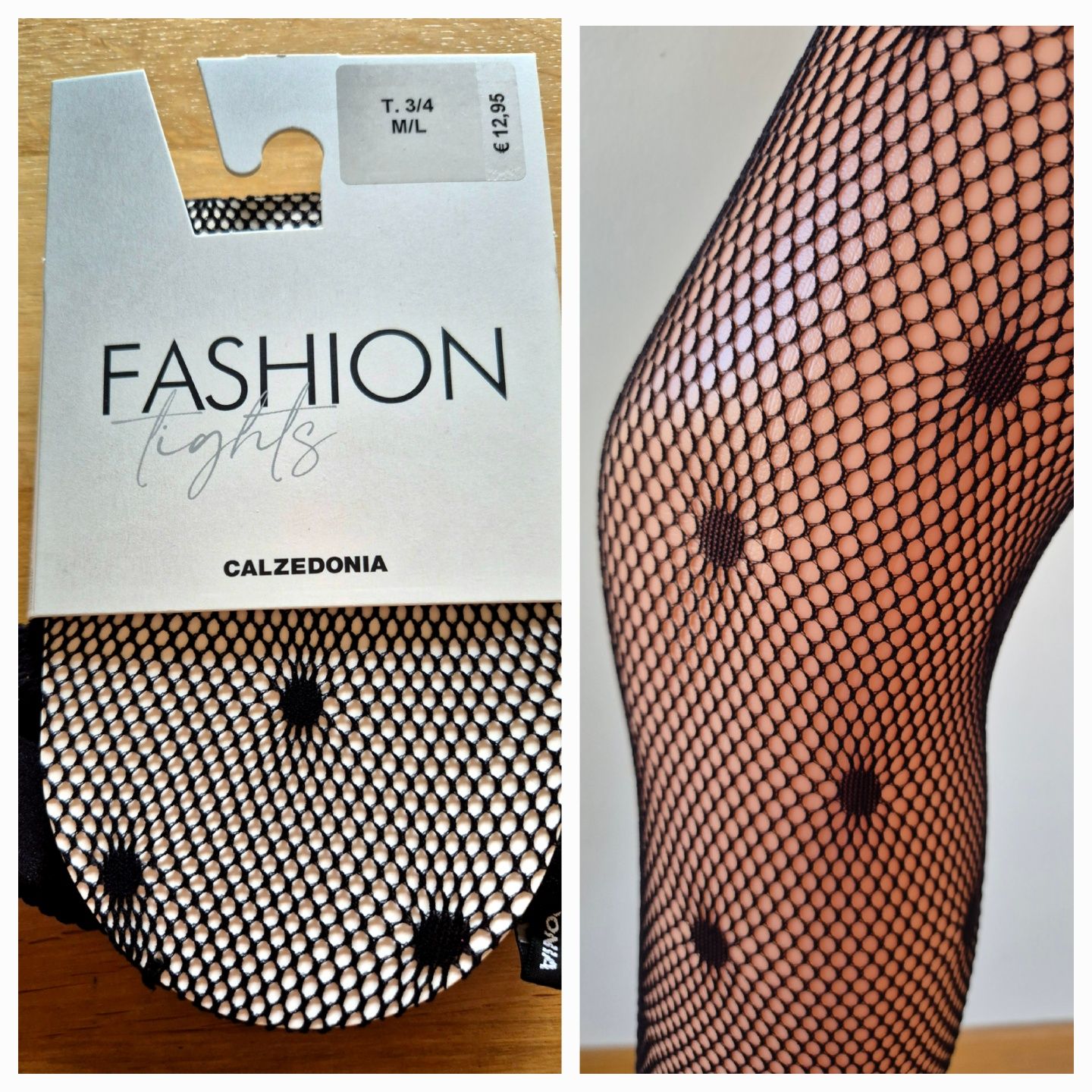 Rajstopy Calzedonia s/m i m/l czarne kabaretki w kropki pois rete dots