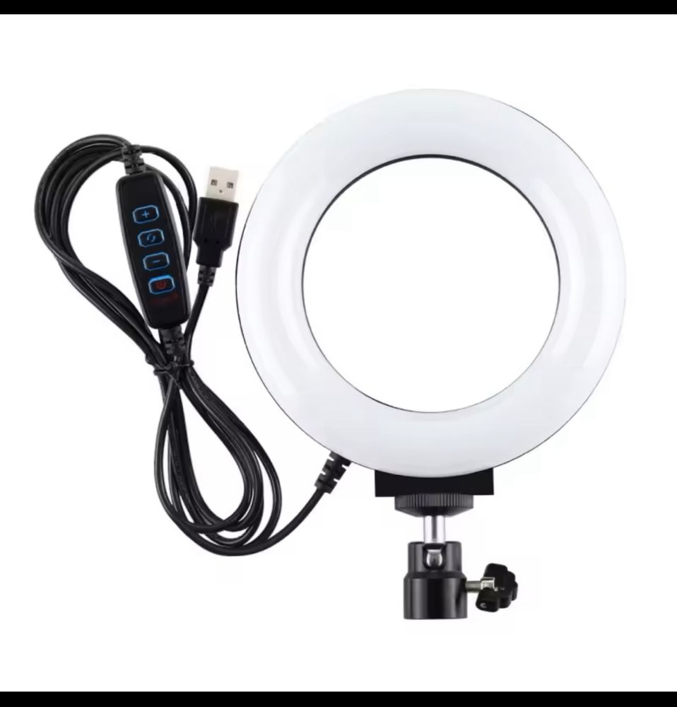 LED Selfie Ring Light, 16cm, 6 ", Carga USB, Regulável, Lâmpada