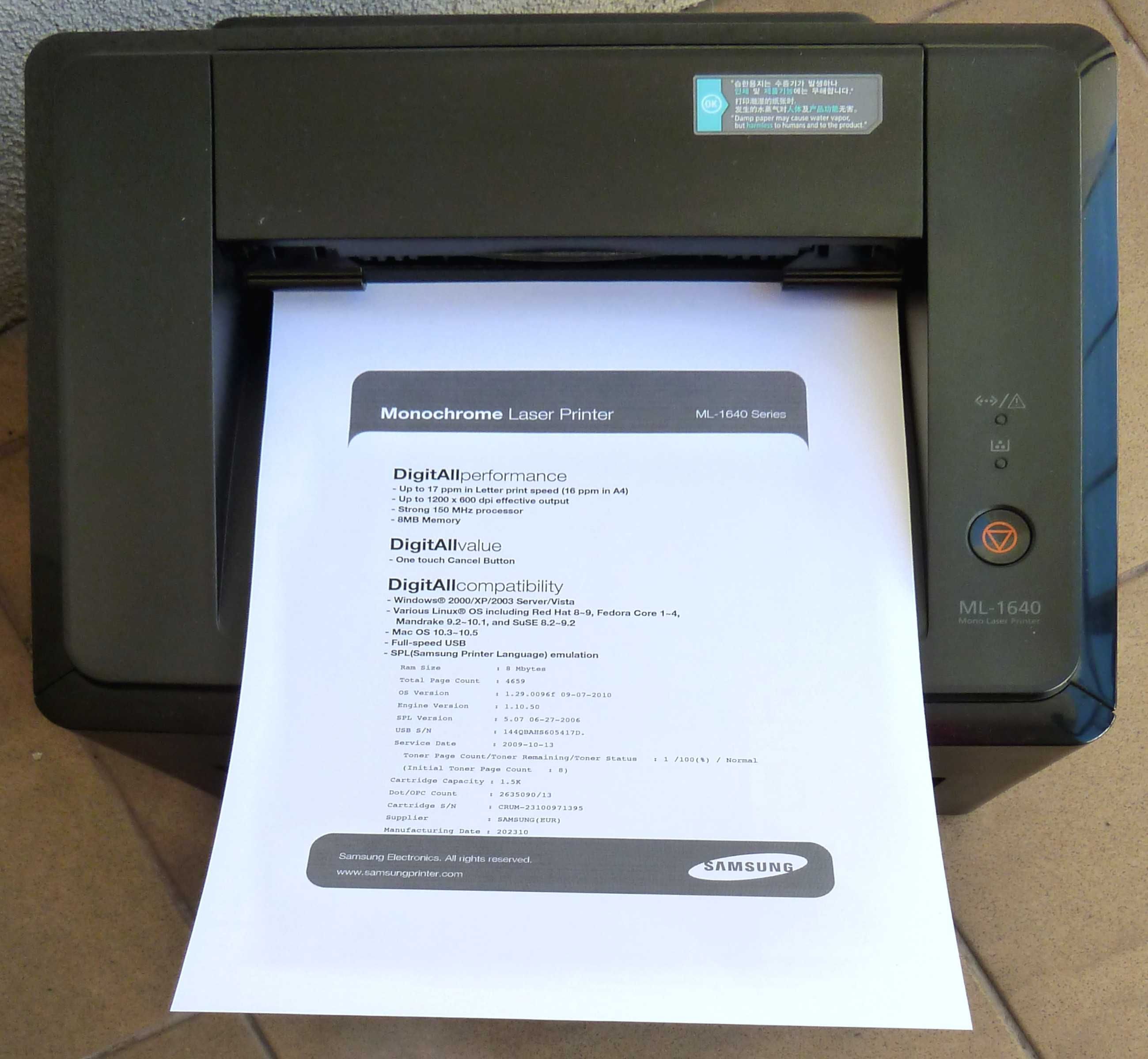 4670 wydruków - LASEROWA drukarka Samsung ML-1640 - NOWY toner