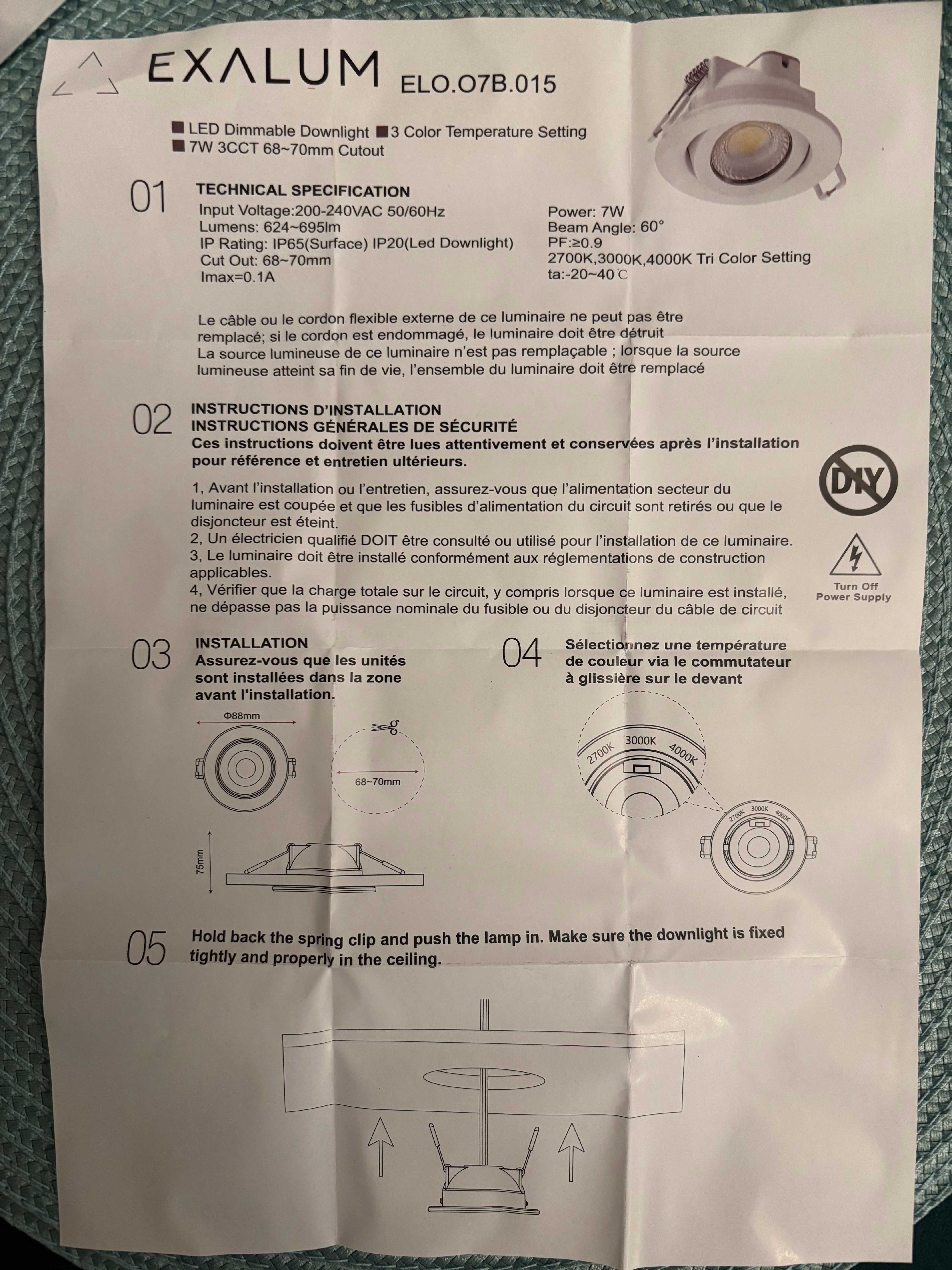 Oprawa sufitowa Oświetlenie LED 7W biała z zasilaczem