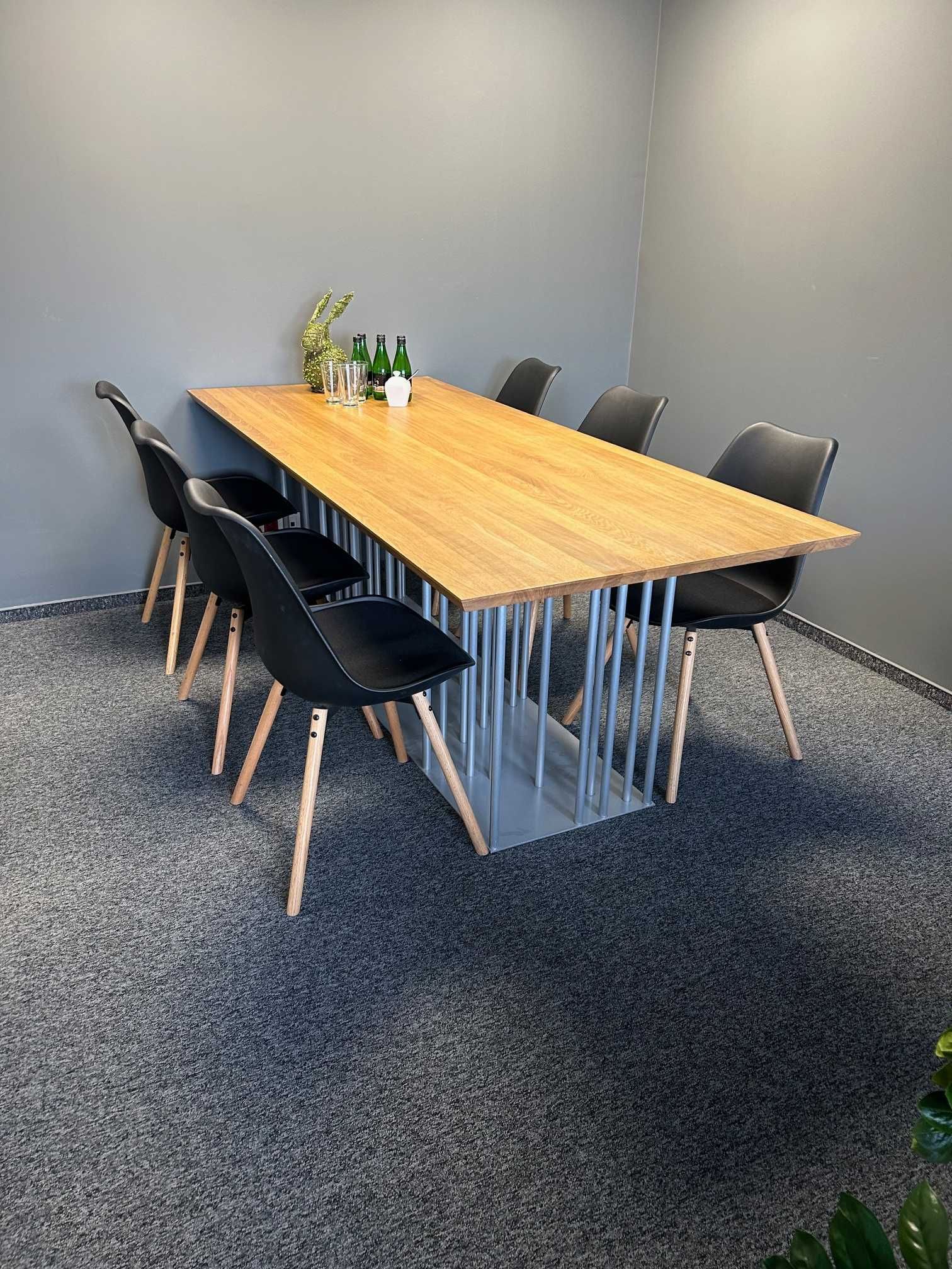 Stół z blatem dębowym 210x90 + 8 krzeseł